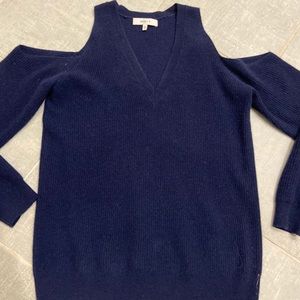 Milly cashmere cold shoulder sweater — navy.